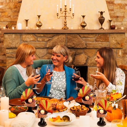 Kumikumi CANDLE HOLDERS 4 Pcs Turkey Tealights Candles Holder Thanksgiving Decorations Fall Table Centerpiece Decor Paper Turkey Tea Light Candleholders thumb #5