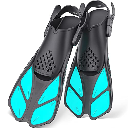 Zenoplige Snorkel Fins, Swim Flippers Snorkeling Gear Lap Swimming Short Scuba Diving for Men Women Adult Youth Travel Size Adjustable Buckles Open Heel Comfortable Extra Convenient