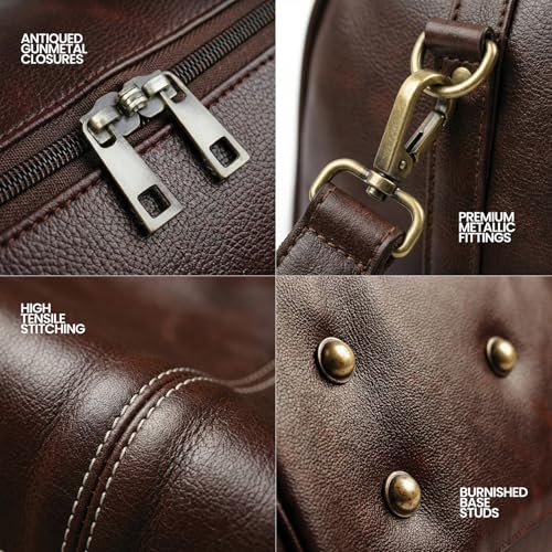 Image of FATMUG Travel Duffle - Carry-on Cabin Luggage Bag for Men and Women, Vegan Leather (26L,Brown)
