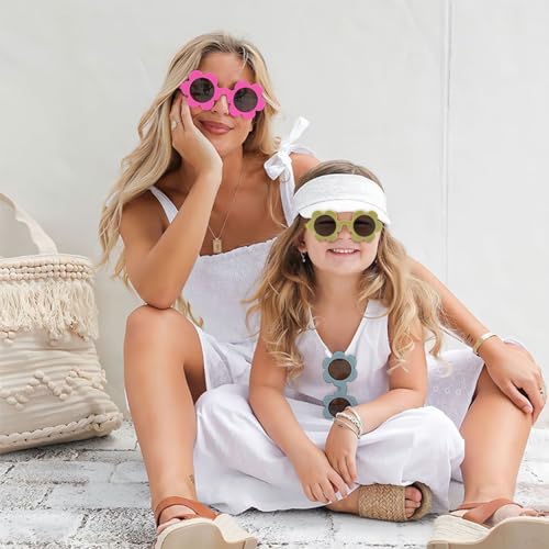 Matcheck 12/16 Pack Womens Flower Sunglasses Bulk 5.7" Adults Round Flower Glasses Summer Outdoor Beach Pool Party Eyewear4