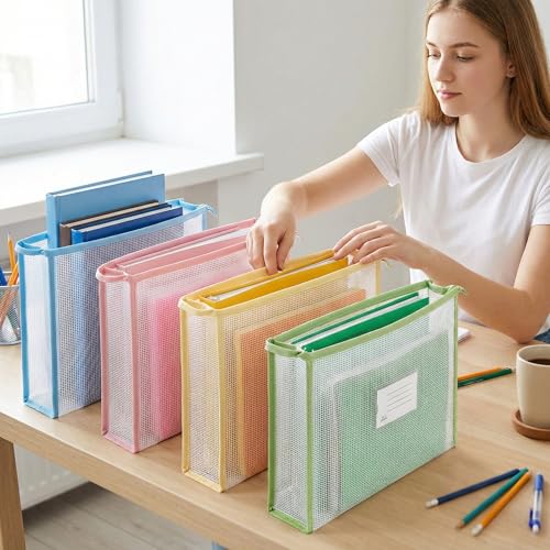 BXUUXA 4 Stück Dokumententasche A4 mit Reißverschluss Wasserdichte Dokumentenmappe aus PVC+EVA Umschlag Mappe in 4 Farben großes Fassungsvermögen Brieftasche für Zuhause Schule Büro(34x24x6,5 cm)