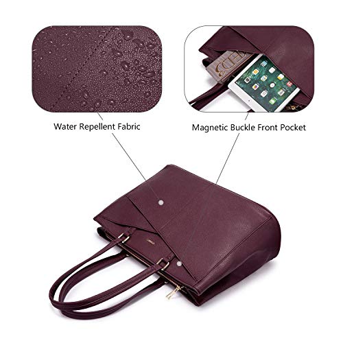 Image of Laptop Tote Bag for Women 15.6 Inch Waterproof Leather Computer Laptop Bag Women Business Office Work Bag Briefcase Large Travel Handbag Shoulder Bag