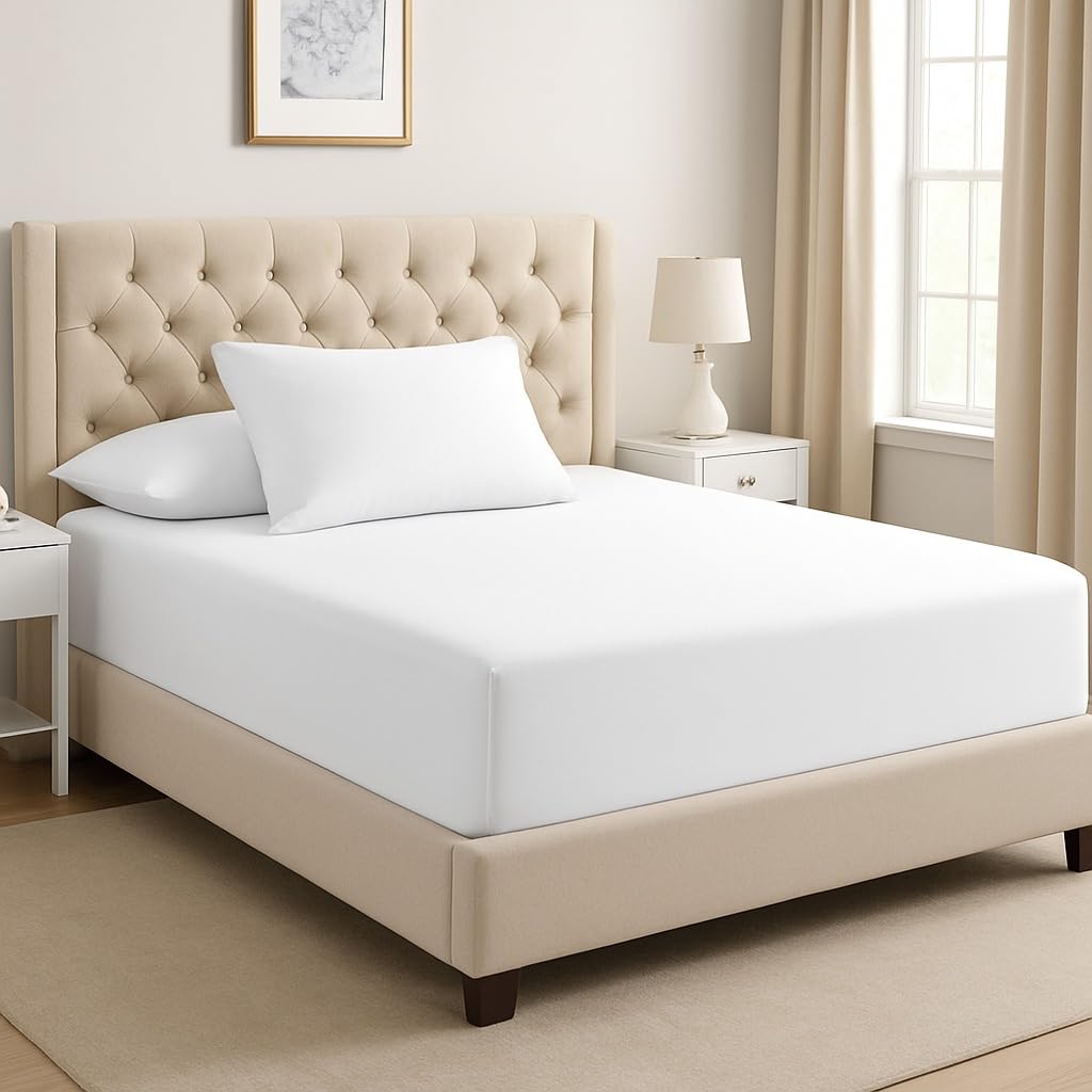 Dreema White Novexa Double Fitted Sheet - 400 Thread Count 100% Egyptian Cotton, 25Cm Deep Pocket - Soft, Breathable & Hotel Quality (Double )