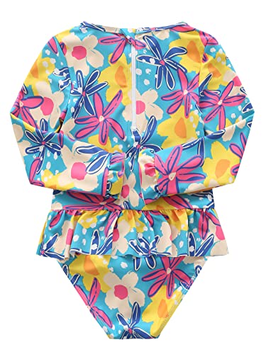 Image of Aisyee Baby Girls One Piece Swimsuits Long Sleeve Rash Guard Swimshirts