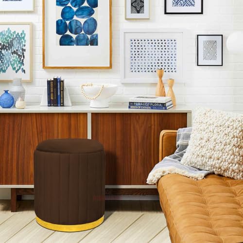Image of Round Velvet Luxurious Storage Ottoman, Pouf with Storage Vanity Stool Chair,Upholstered Foot Rest Stool with Gold Strip Base for Living Room or Bedroom (Coffee., Large-40Dx40Wx46H)