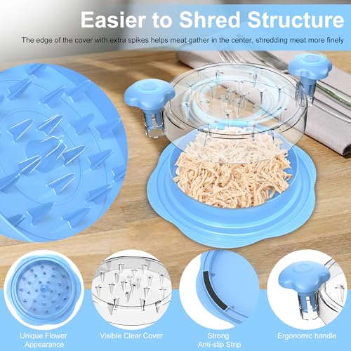 Image of Chicken Shredder Tool Twist Large Chicken Breast Shredder with Brush&Fork, Visible Meat Shredder Machine, Strong Anti-Slip Strip, Ergonomic Handle, BPA Free, Suitable for Pork Beef Chicken(Sky Blue)