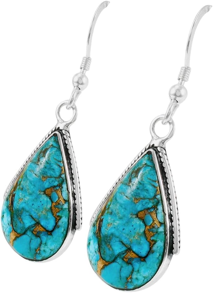 Turquoise Earrings 925 Sterling Silver & Genuine Copper-Infused Matrix Turquoise (Select style)