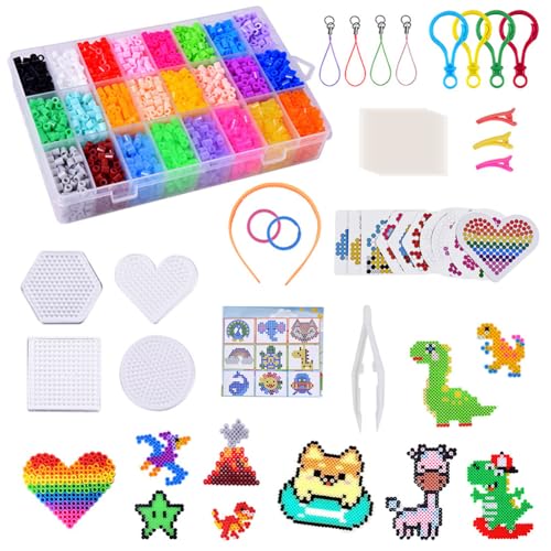 Umllpet Juego de 6300 cuentas para planchar, 24 perlas para planchar, 5 mm, cuentas para manualidades, caja de almacenamiento, cuentas de colores para niños, manualidades