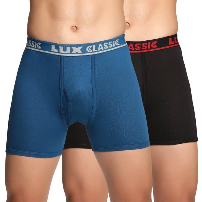 Image of Lux Classic Men's Outer Elastic Trunks - Pack of 2 (Color May Vary) | Premium 100% Cotton | Ultimate Comfort Breathable, Soft & Durable | Everyday Essential Lux Underwear