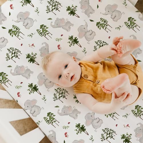 Image of BROLEX Baby Fitted Crib Sheets: Kid Crib Sheets - Set of 2 for Toddler Standard Size Crib Mattress for Boys and Girls - Jersey Knit Crib Bed Sheets Elephants&Bears