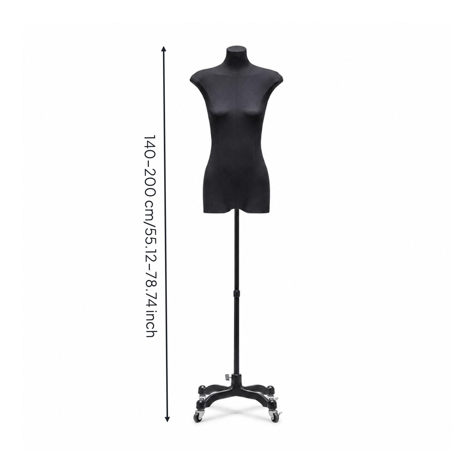 Manichino Donna Torso Espositore , Nero , Base A Triangolo Grande, Asta Telescopica 1,2 Metri, Senza Mani