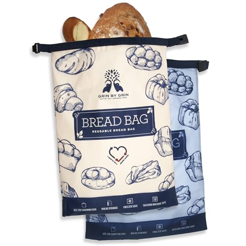 GRIN BY GRIN- Bread Bags 2 Pack Reusable Zipper Bags for Homemade Bread Sourdough Extra Large...