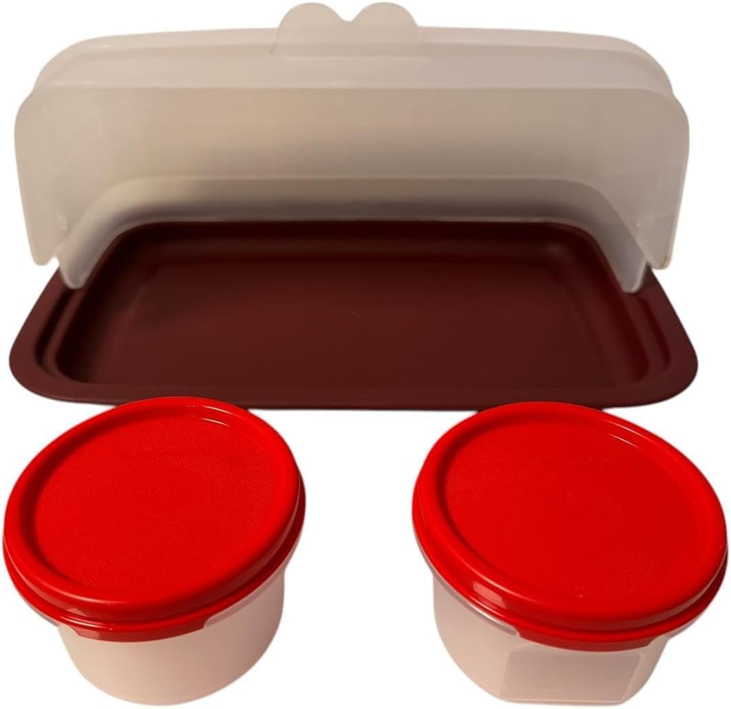 Tupperware Tpperware Smidgets - Mini contenitori da 200 ml, colore: rosso trasparente con coperchio, a prova di perdite, 2000 ml, 2 pezzi, 2 pezzi