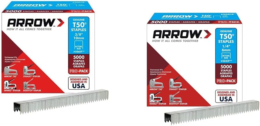 Heavy Duty T50 Staples 5000-Pack Bundle - 3/8" Crown, 1/4" and 3/8" Leg Lengths for Upholstery and Construction