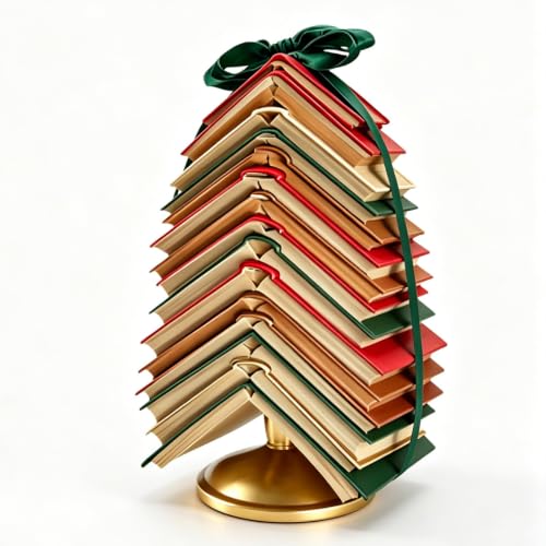 Stacked Book Christmas Tree Decoration,12 Inch Vintage Bookshelf