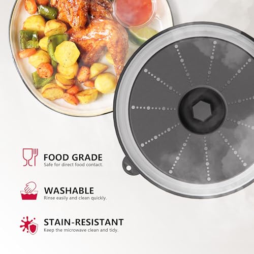 Image of ML-24-7-1 Microwave Splatter Cover & Mat, Vented Collapsible Splatter Guard dish Plate lid & Silicone Round Kitchen Mat for Food, Meal Prep