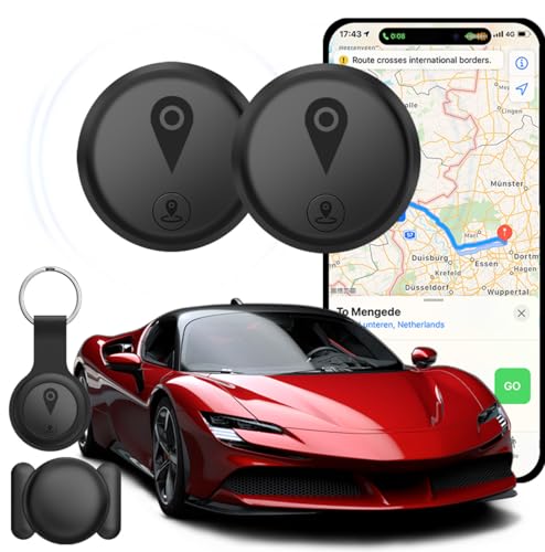 2 Pack GPS Tracker for Vehicles Mini Hidden Vehicle Locator Portable GPS Tracker for Cars Splashproof Available for iOS Find My (iOS Only) No Monthly Fee Subscription No SIM Card Required - Black