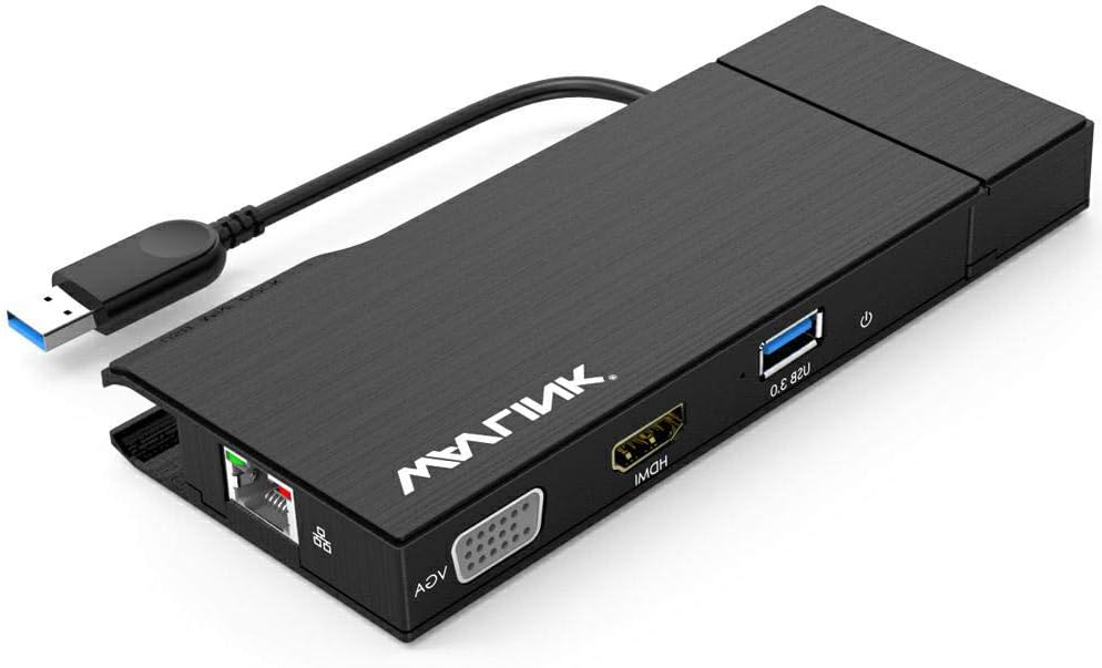 WAVLINK Universial USB 3.0 Dual-Head Mini Docking Multi-Display HDMI/VGA with Gigabit Ethernet, USB 3.0 Port, Removable Card Reader, HDMI up to 2560x1440 and VGA 1920x1200 Supports Windows