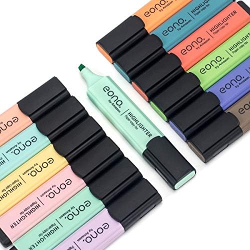Amazon Brand - Eono Highlighters, Pastel Colors Chisel Tip Marker Pen, Assorted Colors, Water Based, Quick Dry (6 Macaron and 6 Morandi Colors)
