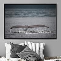 Framed Canvas Wall Art Swimming Free Cool Group Marine Life Multicolor Nautical Photography Realism Relax/Calm Whale - 16x24 inches