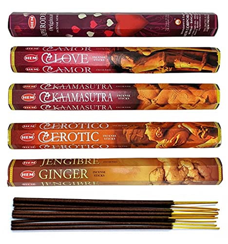 Assortiment d'encens - Bouquet Aphrodisiaque. Lot de 100 bâtons (5 parfums) Marque HEM.