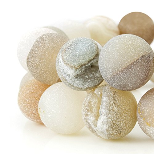 RUBYCA Round Dyed Electroplated Druzy Agate Quartz Crystal Gemstone Beads (1 Strand, Nude, 8mm)