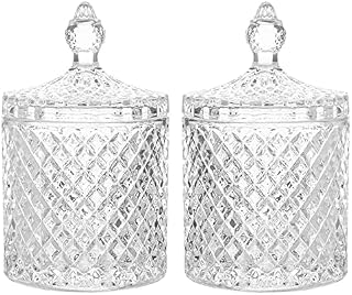 YIFANKJ 2 Pcs Sweets Crystal Glass, Glass Sweet Jars with Lid, Candy Jars, Candy Glass Storage Jar, Buffet Storage Container for Party Wedding Christmas Decoration