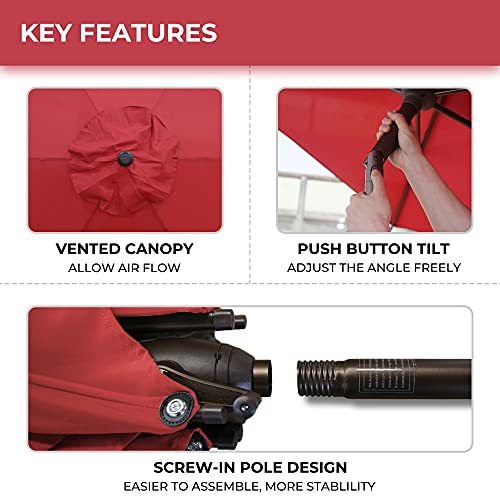 Abba Patio 7.5ft Patio Umbrella Outdoor Umbrella Patio Market Table Umbrella with Push Button Tilt and Crank for Garden, Lawn, Deck, Backyard& Pool, Red - Thumbnail 5