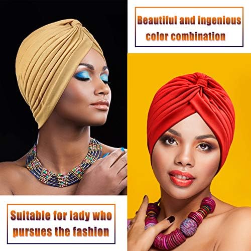 4 Pieces Stretch Polyester Turbans Head Beanie Cover Twisted Hat for Women Girl