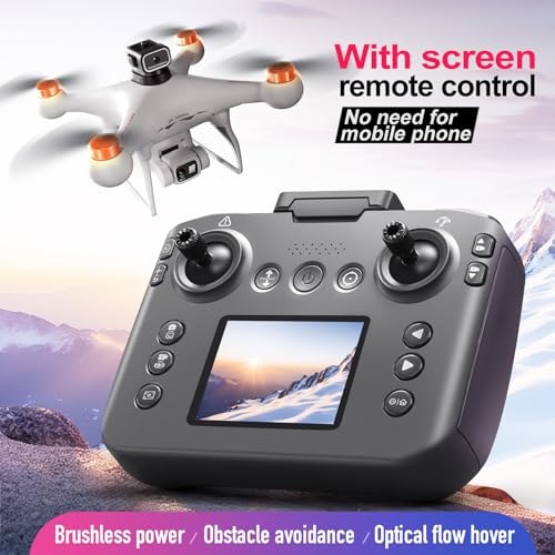 Hobby Drone with Screen on Remote Control Dual 720p Cameras, Optical Flow Positioning, 6-Channel Gyro, Brushless Motor, Headless Mode, Hovering, One-Key Takeoff, Altitude Hold, 2 Batteries, RC Quadcopter Beginner-Friendly Airplane, Airplane Drones For Kids 8-12 - Image 3
