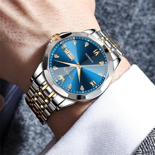 Image of OLEVS Watch for Men Automatic Classic Mechanical Watch Diamond Mirror Stainless Steel Dress Casual Waterproof Day /Date Calendar