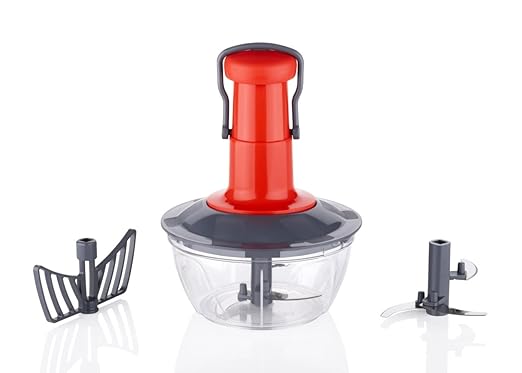 Tosaa Manual Press Fruit & Vegetable Chopper, with 3 Stainless Steel Blades, 1 Whisker, Anti-Slip Base, and Locking System, 500 ml, Color May Vary at Rs. 139