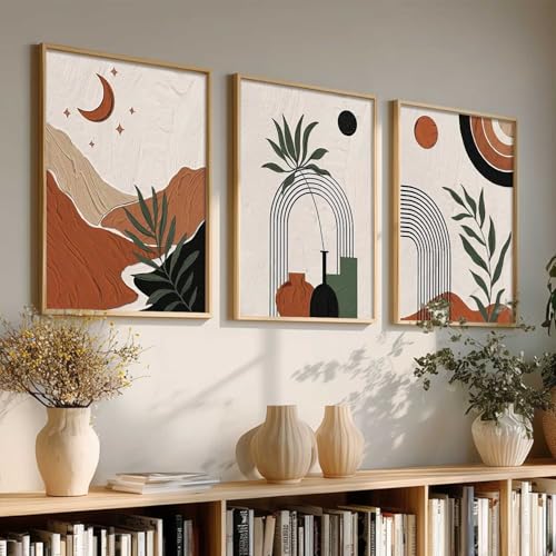 Image of kotart Boho Painting Wall Art Home Decoration Paintings With Frame For Living Room Bed Room Hotel Wall Decor Digital Reprint Set of 3 (13X17 inch)