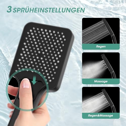 FASDUNT Duschkopf mit Schlauch 2M, Hochdruck Duschkopf Regendusche mit 9.5L/min Durchflussbegrenzer Duschbrause Wassersparend 40%