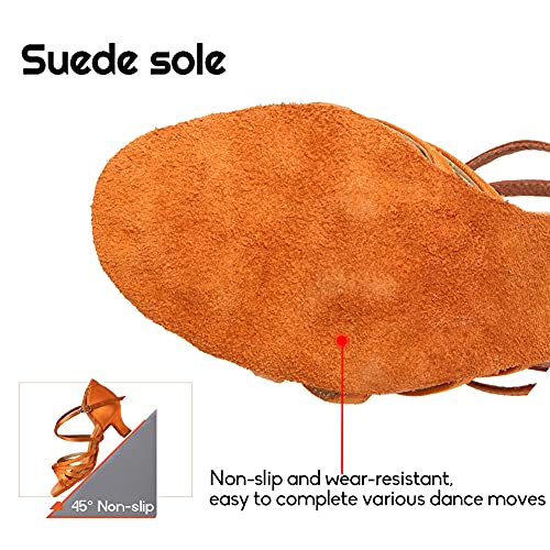 HIPPOSEUS Women's Satin Latin Dance Shoes Professional Ballroom Salsa Practice Performance Dance Shoes,Model 2173