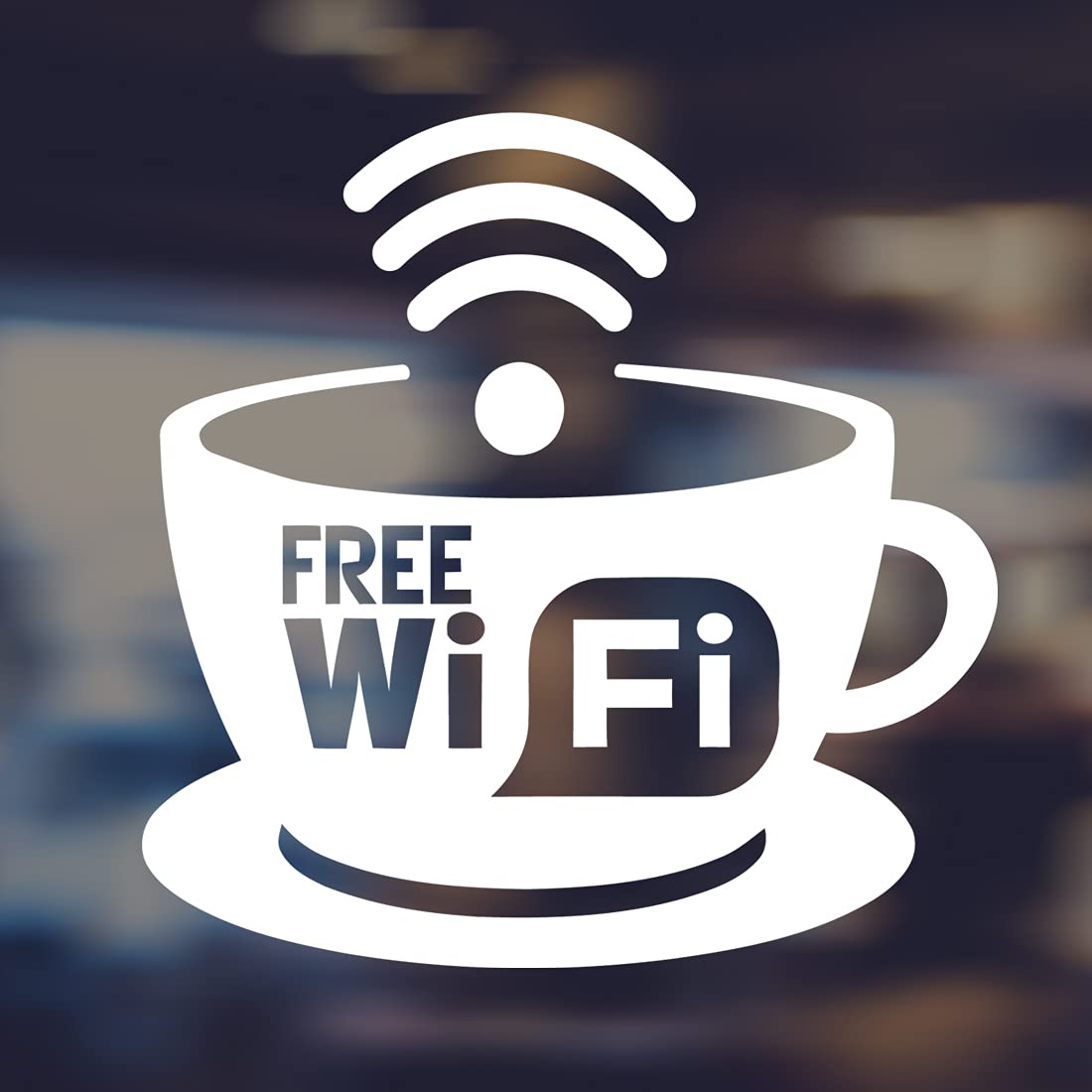 Wall4stickers White Free Wifi Cup Window Sign Stickers Shop Sticker Vinyl Signs Kitchen Wall Cafe Restaurant Takeaway Coffee Glass Decal Transfers Adhesive Windows Plaques Decals Welcome Bar Shops Pub Decor