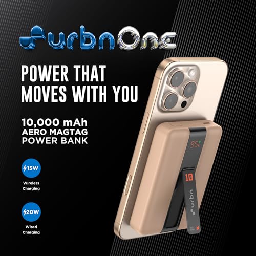 Image of URBN One Premium MagSafe Power Bank 10000mAh | 15W Fast Magnetic Wireless Charging | Built-in Detachable Type C Cable | Dual Port with Pass Through Charging (Mocha)