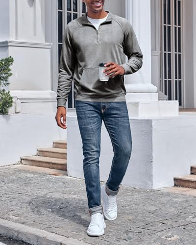 ZIWOCH Mens Quarter Zip Pullover Sweatshirt Long Sleeve Cotton Outdoor Hoodies with Pocket4