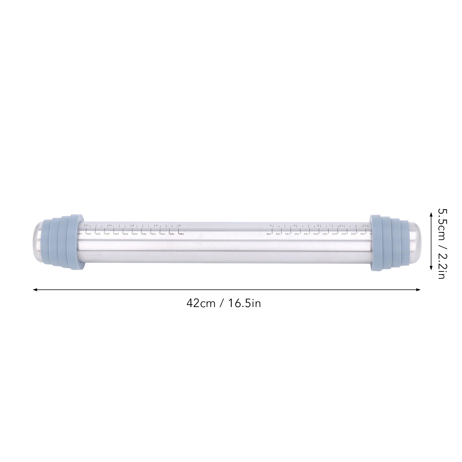 Rodillo de acero inoxidable de alta calidad con 4 anillos guía de silicona, rodillo de masa antideslizante antiadherente para hornear pasteles, galletas, pasteles y pizzas, 42 x 5,5 cm, esencial para