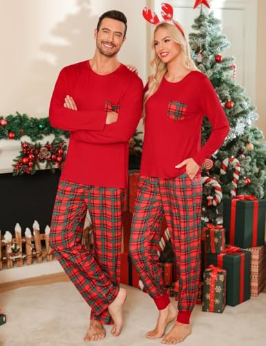 LecGee Matching Family Pajama Set Christmas Couple Plaid Sleepwear Xmas Long Sleeve Lounge Set Men&Women Button Down Pjs Set4