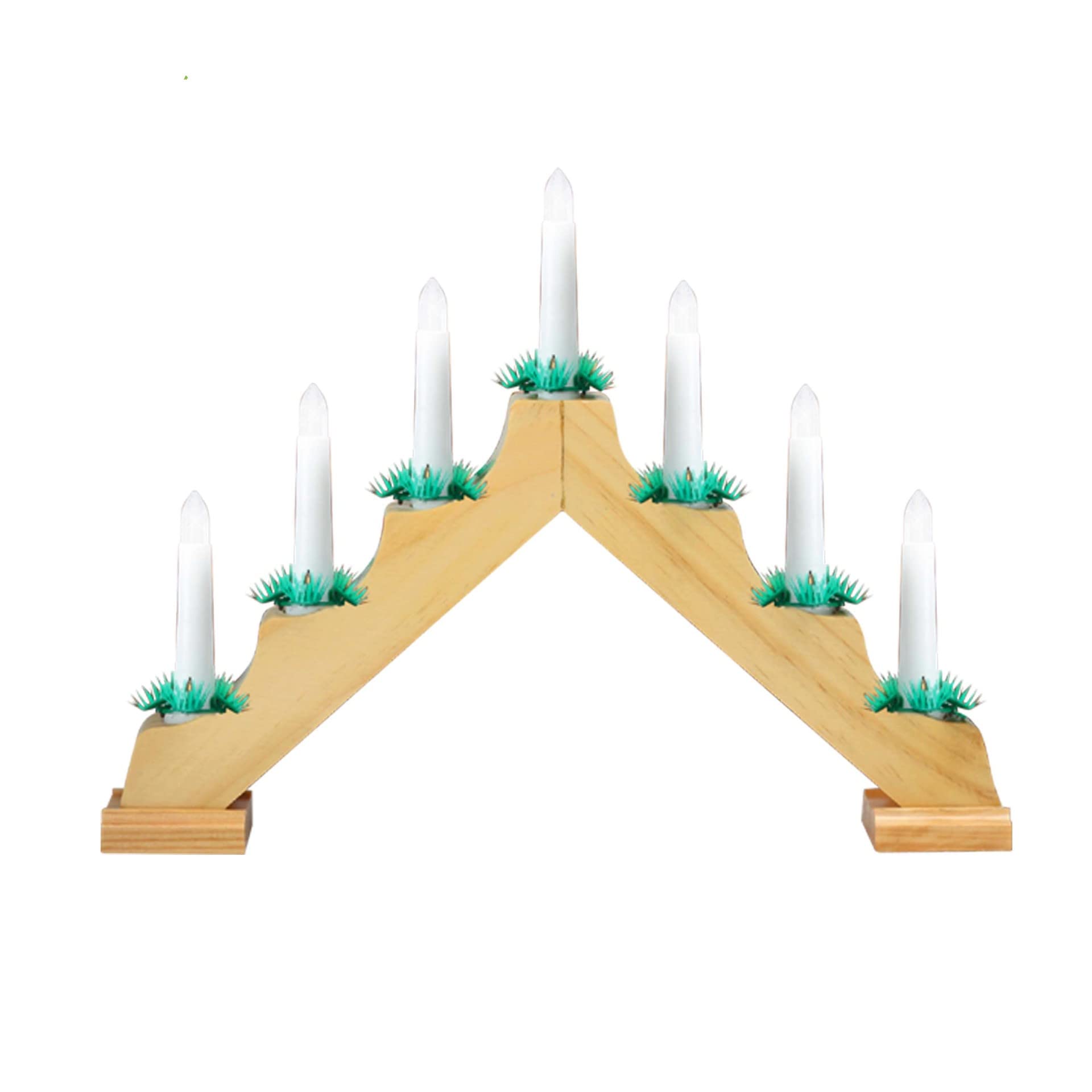 Traditional Christmas Candle Bridge Arch Wooden 7 LED Pre Lit Xmas Window Home Festive Decoration Battery Operated Advent Light With Timer (Beige)