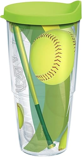 Miniatura 50 de Tervis Vaso de softballs con envoltura y tapa verde lima, 16 onzas, transparente Clásico