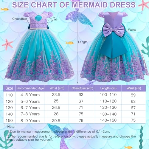 Miniatura 6 de Yydsxk Disfraz Princesa Niña, Sirena Princesa Vestidos Bebe, Princesa Disfraz Con Corona Collar Set,Ariel Princesa Disfraz Cosplay Vestirse Para Cumpleaños Fiesta Halloween Navidad Carnaval 3-4 Años