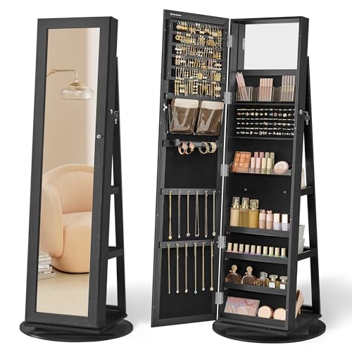 Image of SONGMICS 360 Swivel Jewelry Cabinet, Full-Length Mirror, Lockable