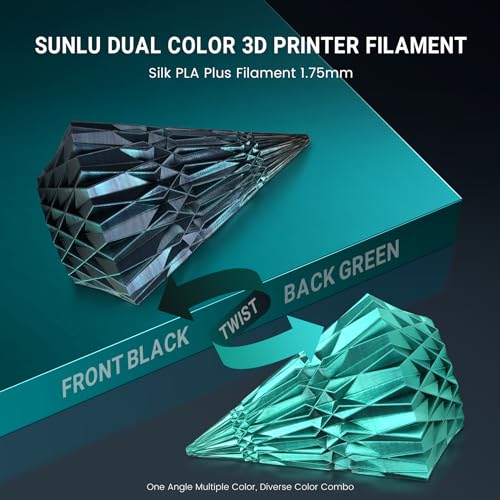 Image of SUNLU Silk Dual Color Pla Filament, Silk PLA 3D Printer Filament 1.75mm, Shiny Silk Texture, Dimensional Accuracy + /- 0.02mm, 1KG Spool (2.2 lbs), PLA Silk Dual Color (Black Green)