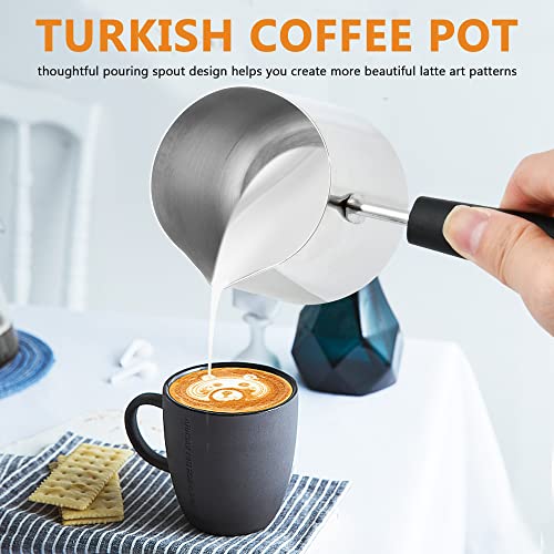 Elesunory Set Of 2 Milk Warmer Pot, 11.83Oz/30.43Oz Turkish Coffee Pot, Stainless Steel Butter Warmer With Pouring Spout, Butter Warmer Pot For Making Coffee, Butter, Milk And Chocolate #TOP1