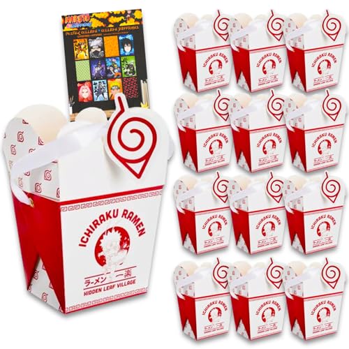 Naruto Treat Boxes Set for Celebrations - Bundle with 12 Party Favor Boxes and 12 Mini Posters for Birthdays Prizes Plus Stickers More | Naruto Party Favors for Boys Girls