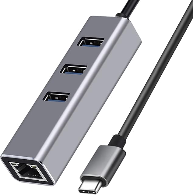 ZESKRIS 4-portowy Hub USB C, USB 3.0 Hub USB-C adapter, rozdzielacz z 1 x USB 3.0, 2 x USB 2.0, 100Mbps RJ45 Ethernet do MacBooka Pro/Air, Mac Dongle, laptopa, Steam Decka, PS4/PS5, Della XPS, iPad