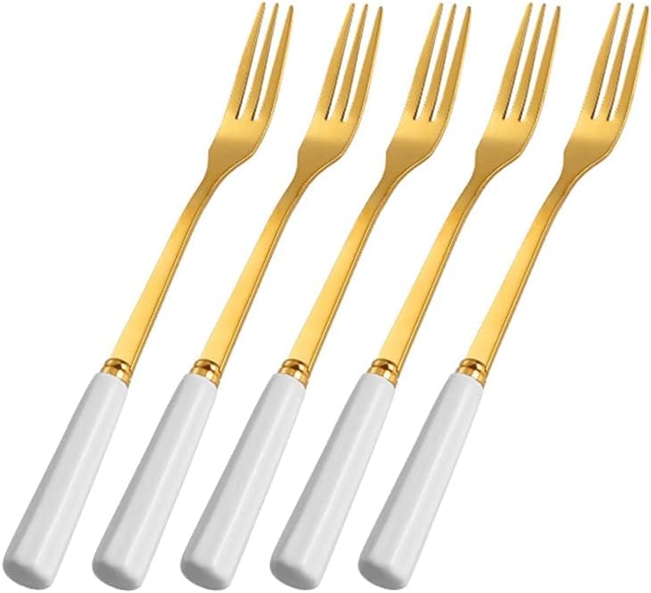 Stainless Steel Fruit Fork Cutlery Set, for Household Salad Forks/Dessert Forks with Ceramic Storage Jar Silverware Set (5pcs)