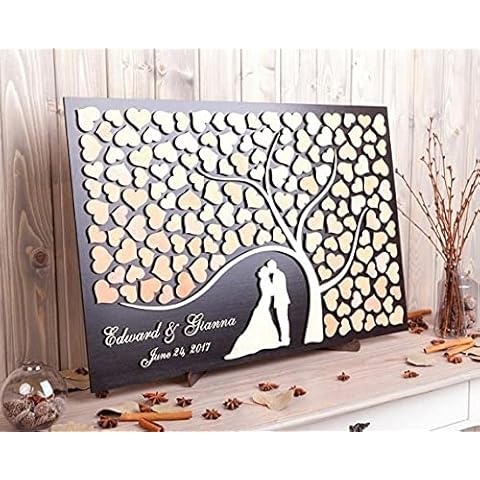 egobena Wedding Guest Book 3D Personalized Unique Wedding Tree Guest Book Wood Rustic Wedding Sign Alternative Keepsake - 16x20 inch Cover